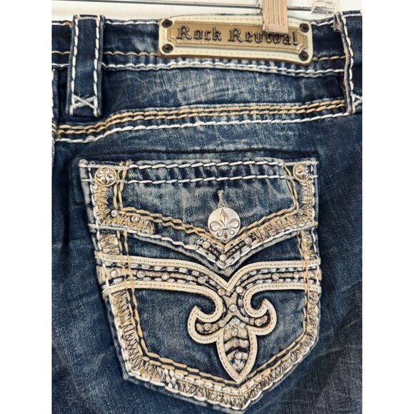 Rock Revival Arisa Crop Womens Denim Jeans Size 28 Distressed Blue Embellished S - Picture 8 of 9